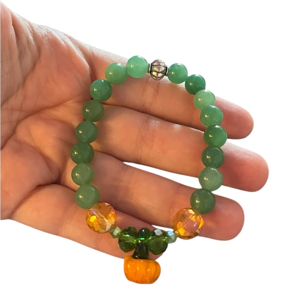 Green and Orange Pumpkin Beaded Bracelet